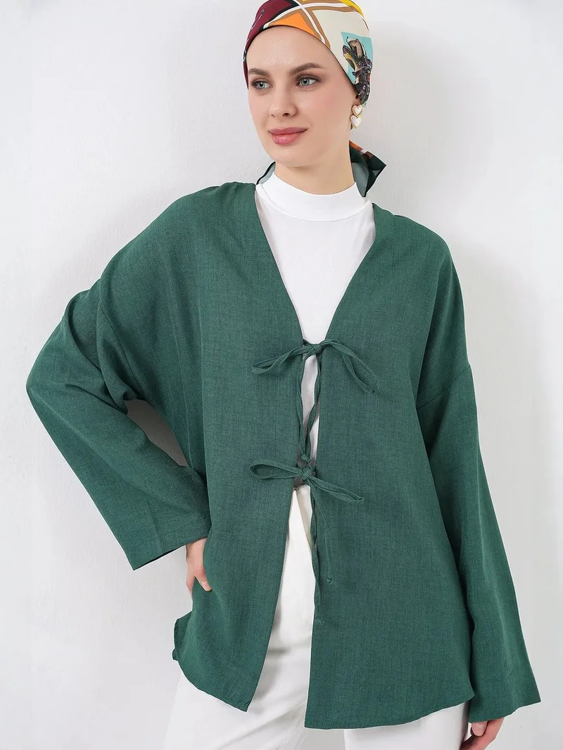 BIG DART BDART Linen Blend Long Sleeve Kimono with Binding Detail